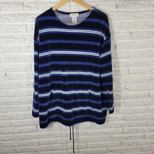 Jones New York Sport Womens Sweatshirt 3X Plus Blue Stripe Velour SWE118E
